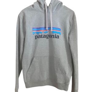 Patagonia Logo Hoodie Mens S Gray Pullover Sweatshirt Outdoor Casual